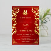 BILINGUAL Gold Frame Red Chinese Wedding Folieneinladung (Stehend vorne)