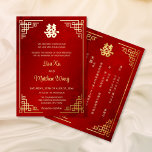 BILINGUAL Gold Frame Red Chinese Wedding Folieneinladung<br><div class="desc">Diese traditionelle chinesische Hochzeitseinladung besticht durch einen goldenen asiatischen Rahmen und ein goldenes,  künstlerisches Doppelglückssymbol auf glänzendem roten Hintergrund. Mit einem traditionellen chinesischen Text an der Rückseite. Diese Version hat die Namen der Eltern in der Überschrift.</div>