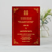  BILINGUAL Gold Frame Red Chinese Wedding Folieneinladung (Stehend vorne)