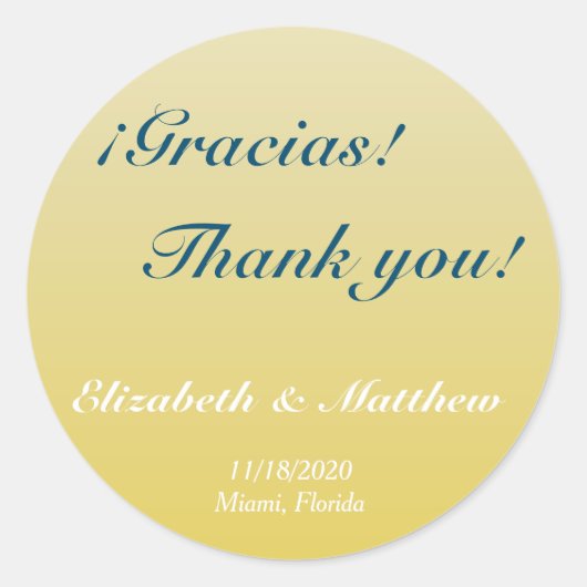 Bilingual Gold Ombre Wedding Danke Sticker (Vorderseite)