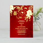 BILINGUAL Gold Rose Chinesische Hochzeit Folieneinladung (Stehend vorne)