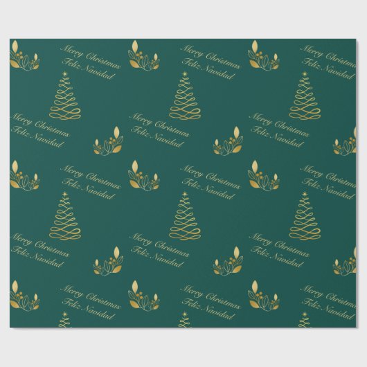 Bilingual Green and Golden Christmas Geschenkpapier (Flach)