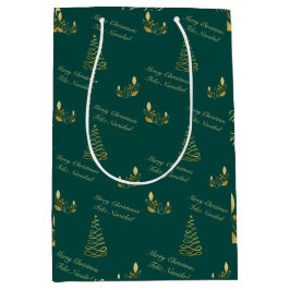 Bilingual Green and Golden Christmas Mittlere Geschenktüte