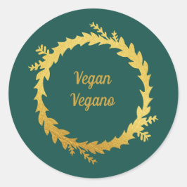 Bilingual Green Golden Vegan (Vegano) Weihnachten Runder Aufkleber