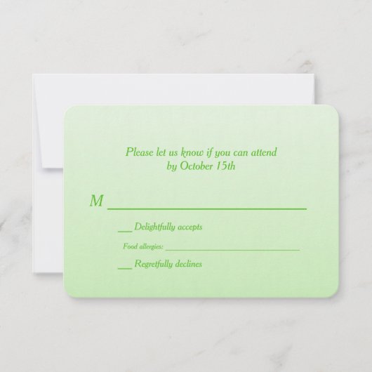 Bilingual Green Ombre Wedding RSVP Karte (Vorderseite)