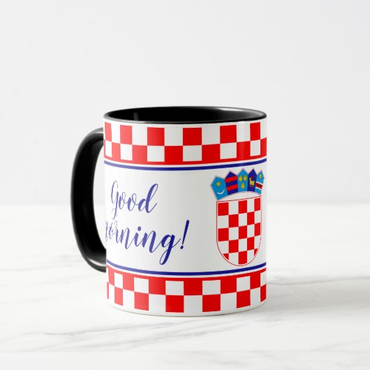 Bilingual Kroatisch Guten Morgen Dobro Jutro Tasse (Vorderseite Links)