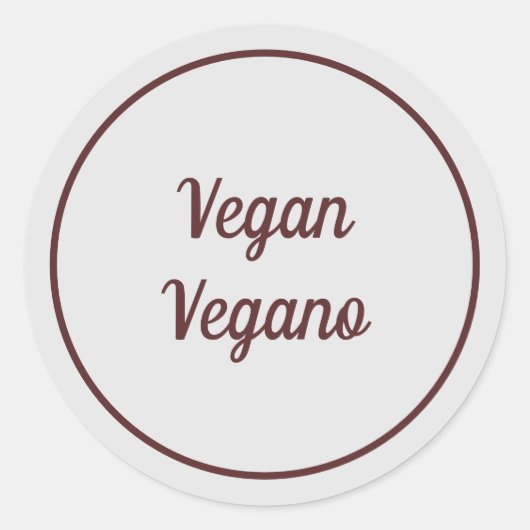 Bilingual Light Gray Vegan (Vegano) Einfach Runder Aufkleber (Vorderseite)