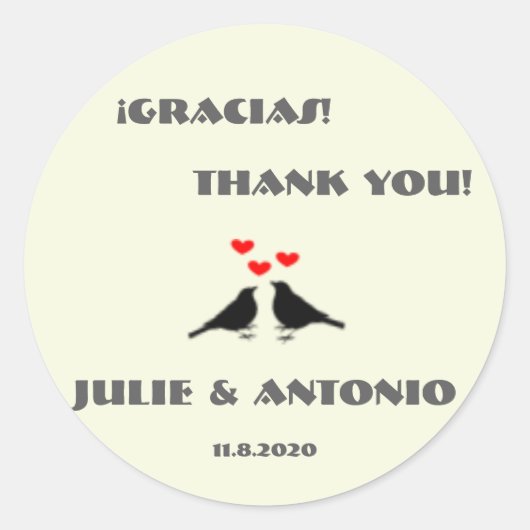 Bilingual Love Birds Wedding Danke Sticker (Vorderseite)