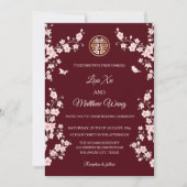 BILINGUAL | Maroon Cherry Blossom Chinese Wedding Einladung (Vorderseite)