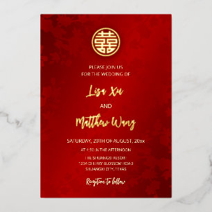 BILINGUAL Modern Red Chinese Wedding Folieneinladung