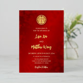 BILINGUAL Modern Red Chinese Wedding Folieneinladung (Stehend vorne)