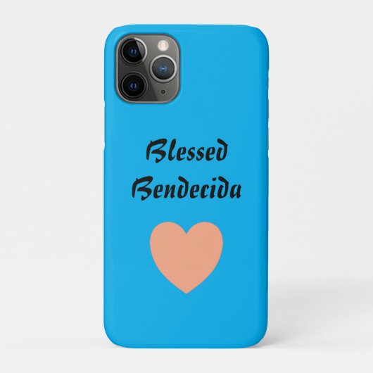 Bilingual Peach & Blue Heart Gesegnet Bendecida Case-Mate iPhone Hülle (Rückseite)