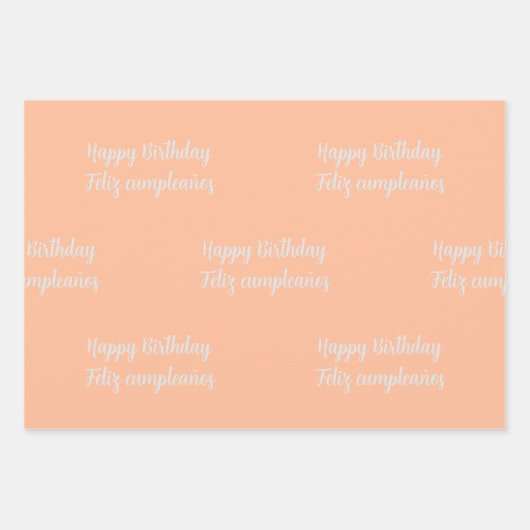 Bilingual Peach Feliz Cumpleaños - Happy Birthday Geschenkpapier Set (Vorderseite)