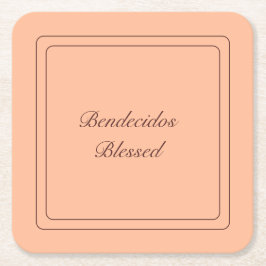 Bilingual Peach Fuzz Spanish Bendecidos gesegnet Rechteckiger Pappuntersetzer