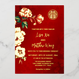 BILINGUAL Peony Blume Chinesische Hochzeit Folieneinladung