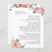 Bilingual Pink Floral Quinceanera Food Drinks Menü (Vorne/Hinten)