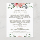 Bilingual Pink Floral Quinceanera Food Drinks Menü (Rückseite)