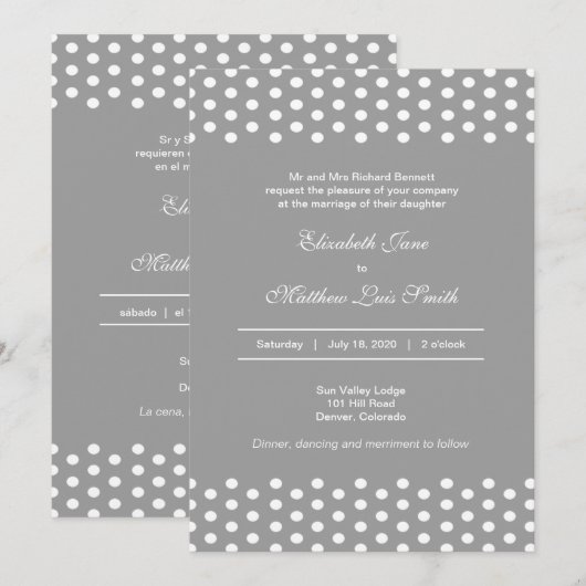 Bilingual Polka Dot Wedding Einladung 2-seitig (Vorne/Hinten)