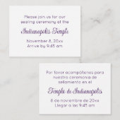 Bilingual Purple Script Temple Sealing Invitation Begleitkarte (Vorne/Hinten)