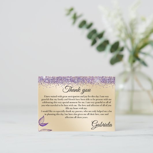 Bilingual Quinceañera Danke - Gracias Gevor Begleitkarte (Stehend Vorderseite)