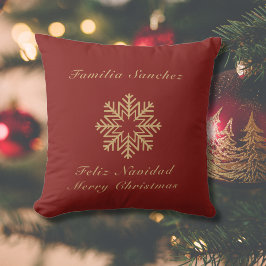 Bilingual Red and Golden Christmas Feliz Navidad Kissen