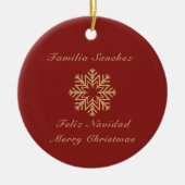 Bilingual Red and Golden Christmas Snowflake Keramik Ornament (Vorne)