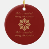 Bilingual Red and Golden Christmas Snowflake Keramik Ornament (Hinten)