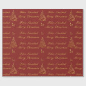 Bilingual Red and Golden Christmas Tree Geschenkpapier (Flach)