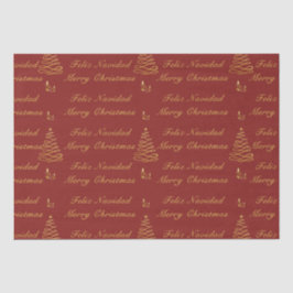Bilingual Red and Golden Christmas Tree Seidenpapier