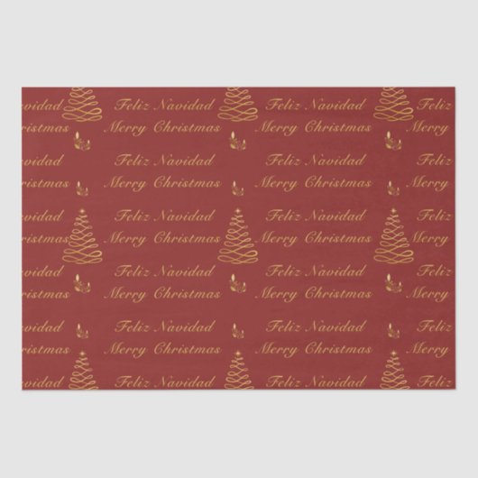 Bilingual Red and Golden Christmas Tree Seidenpapier (Vorderseite)