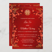 BILINGUAL Red Cherry Blossom | Chinesische Hochzei Einladung (Vorne/Hinten)
