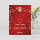 BILINGUAL Red Cherry Blossom | Chinesische Hochzei Einladung (Stehend Vorderseite)