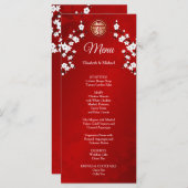BILINGUAL Red Cherry Blossom Chinesische Hochzeit Menükarte (Vorne/Hinten)