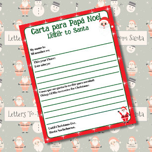 Bilingual Red Editable Letter to Santa Spanish