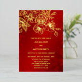 BILINGUAL Red Gold Cherry Blossom Chinesische Hoch Folieneinladung (Stehend vorne)