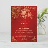 BILINGUAL Red Gold Chinesisch Hochzeit Einladung (Stehend Vorderseite)