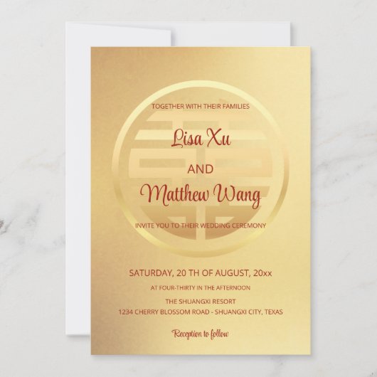 Bilingual Red Gold | Chinesische Hochzeit Einladung (Vorderseite)