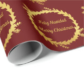 Bilingual Red Golden Feliz Navidad Geschenkpapier (Rolleneckpunkt)