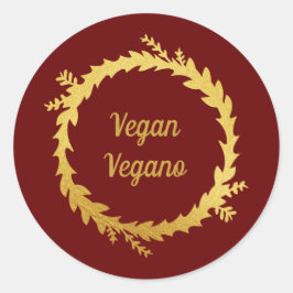 Bilingual Red Golden Vegan (Vegano) Weihnachten Runder Aufkleber