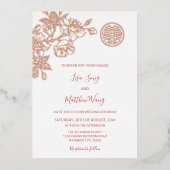 BILINGUAL Rose Gold Cherry Blossom Chinesische Hoc Folieneinladung (Vorderseite)