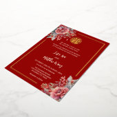 BILINGUAL Rose Red Gold Chinesisch Hochzeit Folieneinladung (Gedreht)