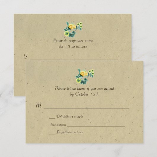 Bilingual Rustic Blume Garland Wedding RSVP Karte (Vorne/Hinten)