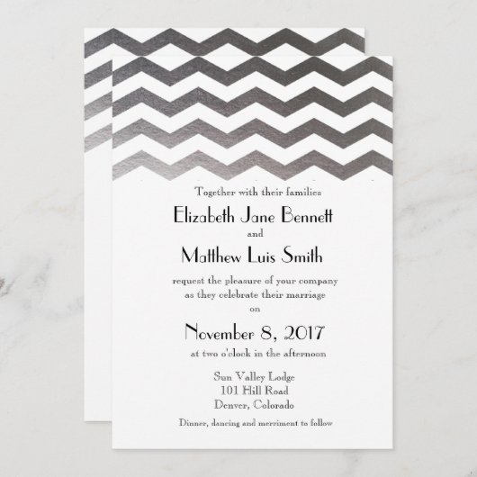 Bilingual Silver Zickzack Wedding Einladung (Vorne/Hinten)