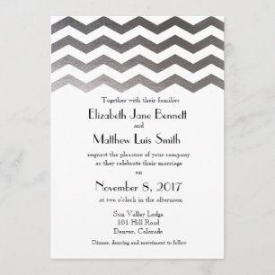 Bilingual Silver Zickzack Wedding Einladung