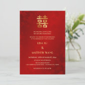 Bilingual | Simple Red Gold Chinese Wedding Einladung (Stehend Vorderseite)
