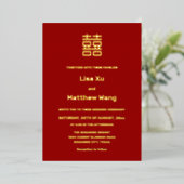 BILINGUAL Simple Red Gold Chinese Wedding Folieneinladung (Stehend vorne)