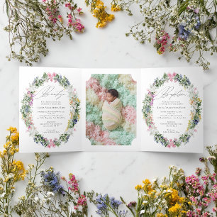 Bilingual Spanish English Baptism Bautizo Dreifach Gefaltete Einladung