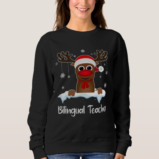 Bilingual Teacher Squad Reindeer Santa Hat Christm Sweatshirt (Vorderseite)