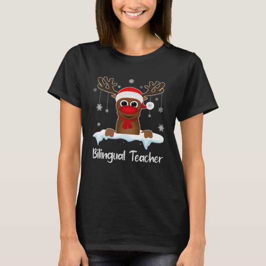 Bilingual Teacher Squad Reindeer Santa Hat Christm T-Shirt (Vorderseite)