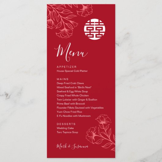 Bilingual Traditional Wedding Menu Chinesisch Engl Menükarte (Vorderseite)